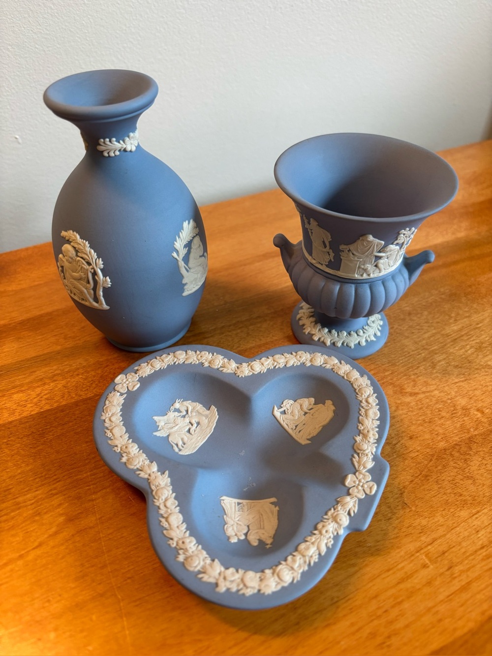 Blue Jasperware Wedgwood Decorative Trio